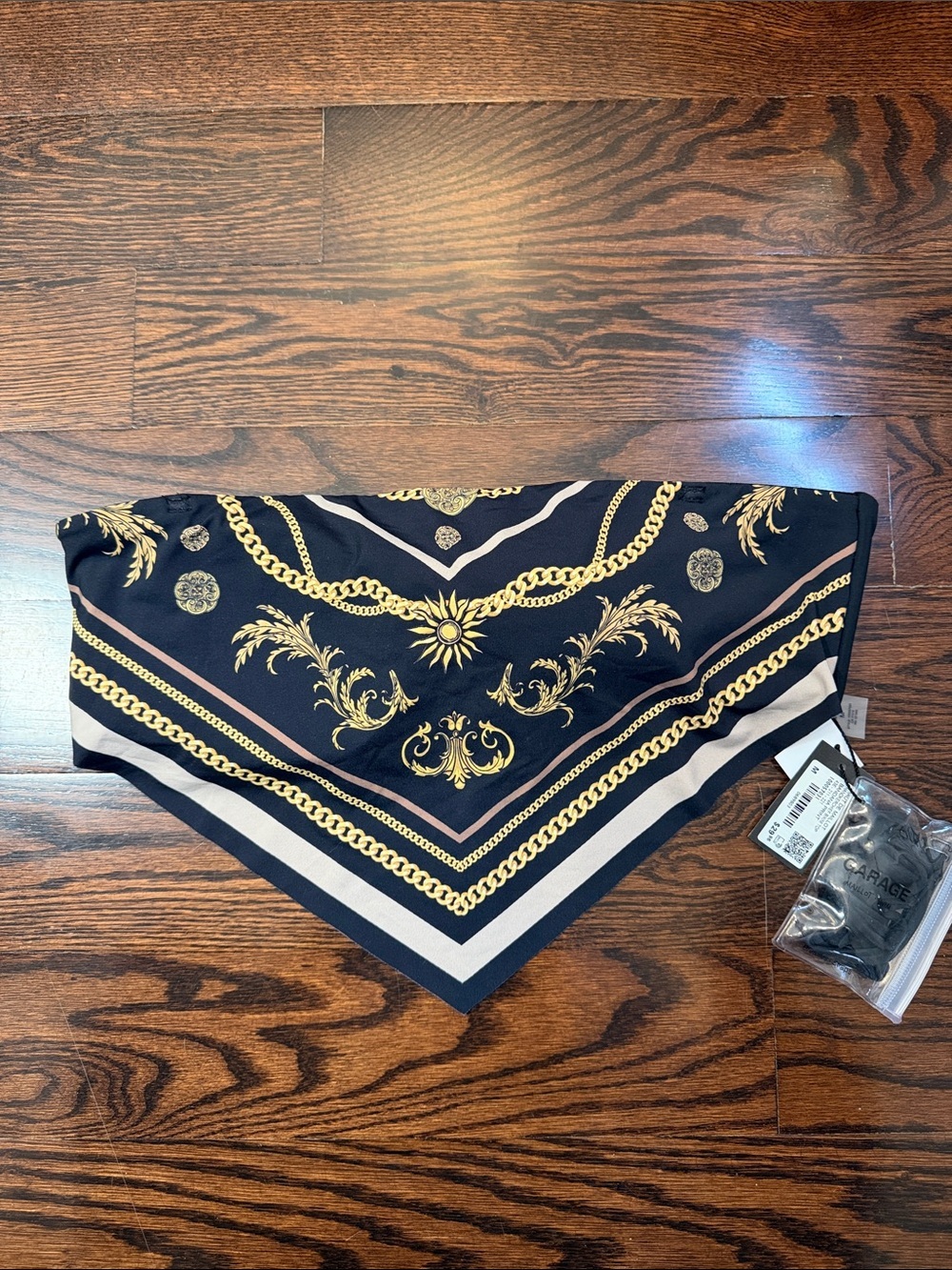New Garage Bikini Bra Black & Gold Baroque Print size M